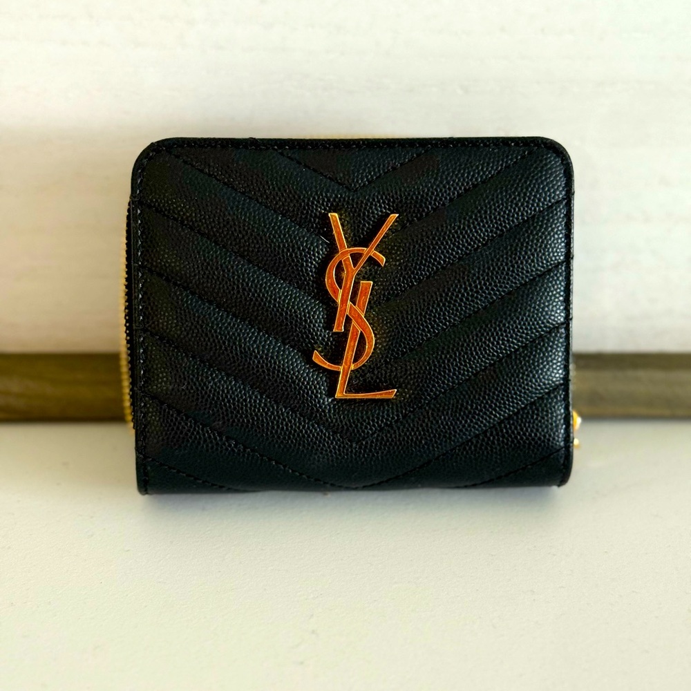 YSL Wallet Brand New Black Calfskin Leather and Gold Hardware